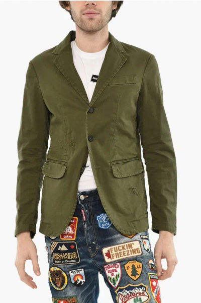 Dsquared2 Distressed Effect Cotton 3 Buttons Blazer Grösse 46 In Green