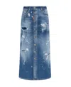 Dsquared2 Distressed-effect Denim Midi Skirt In Blue
