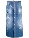 Dsquared2 Distressed-effect Denim Midi Skirt In Blue