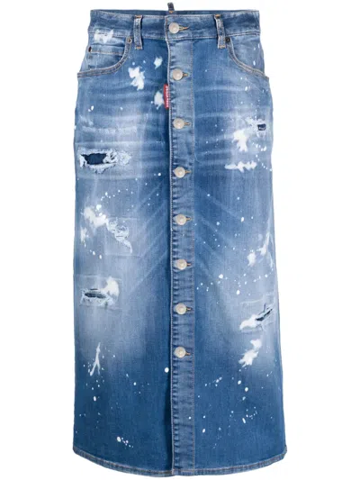 DSQUARED2 DISTRESSED-EFFECT DENIM MIDI SKIRT