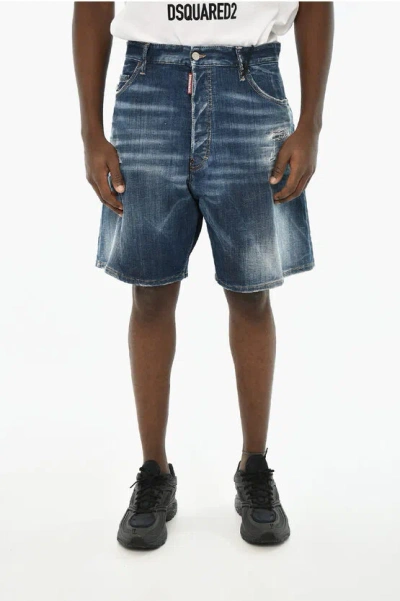 Dsquared2 Distressed Effect Denim Shorts In Blue