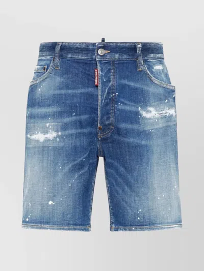 Dsquared2 Distressed Effect Denim Stretch-cotton Shorts In Blue