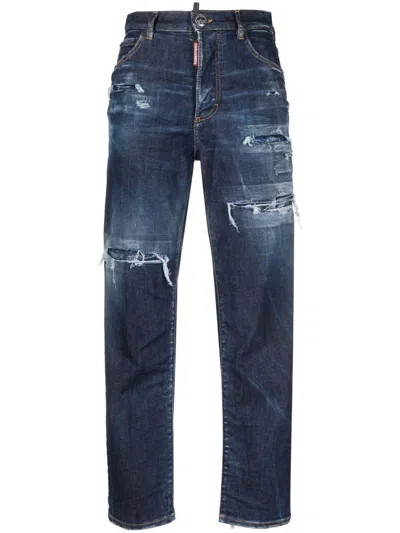 Dsquared2 Distressed-effect High-waisted Jeans In Navy Blue