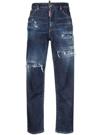 Dsquared2 Distressed Effect High Waisted Jeans In Navy Blue