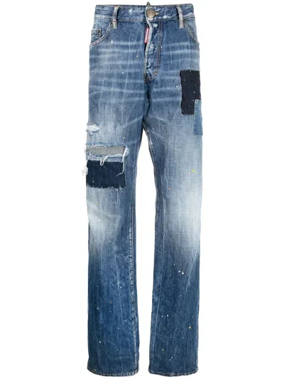 Dsquared2 Distressed-effect Patchwork Jeans In Azul Oscuro