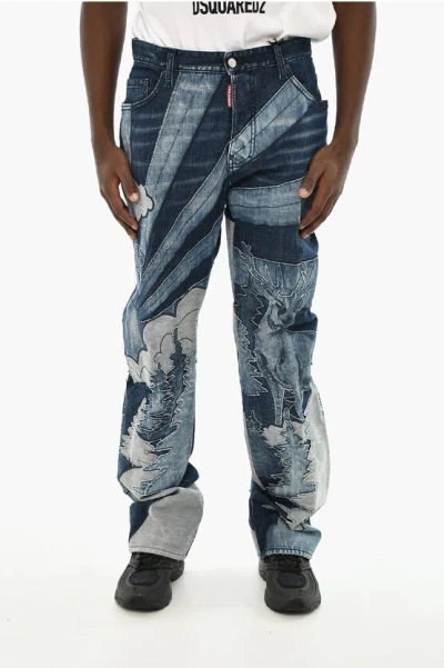Dsquared2 Distressed Effect Roadie Jeans With Maxi Patch 23cm In Blue