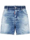 Dsquared2 Men Blue Jeans With Distressed Effect And Logo Patch On The Back In Denim Man In Blue