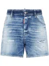 Dsquared2 Men Blue Jeans With Distressed Effect And Logo Patch On The Back In Denim Man In Blue