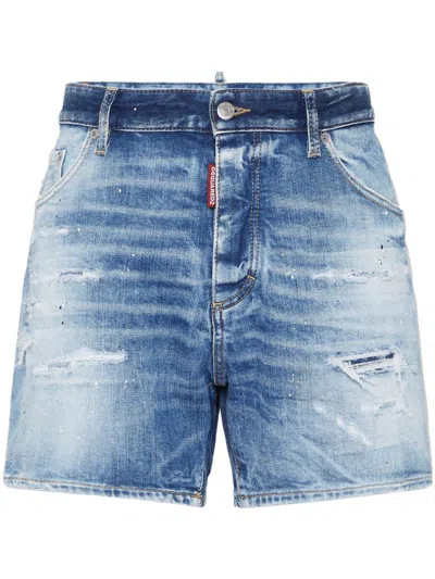 Dsquared2 Light Scarface Wash Bro Fit Shorts In Blue