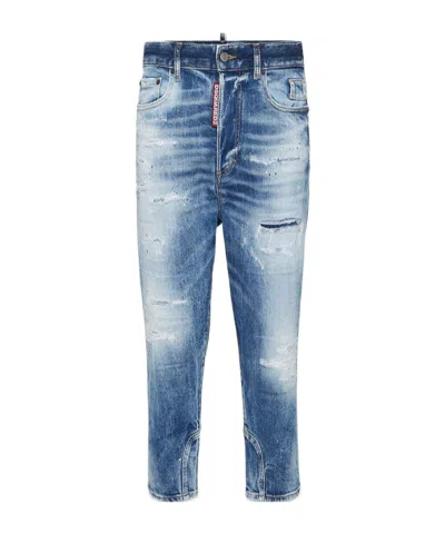 DSQUARED2 DSQUARED2 LOGO-PATCH DISTRESSED TAPERED JEANS