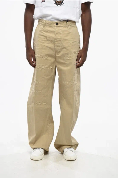 Dsquared2 Distressed Effect Wide Leg Pants In Nude
