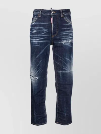 Dsquared2 Distressed Embroidered 5-pocket Trousers In Blue
