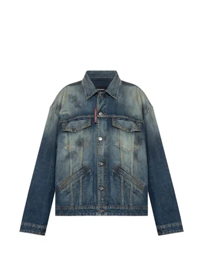 Dsquared2 Distressed Faded Denim Jacket In Blue
