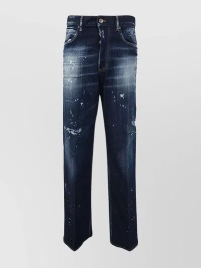 DSQUARED2 DISTRESSED FADED DENIM TROUSERS WITH BELT LOOPS