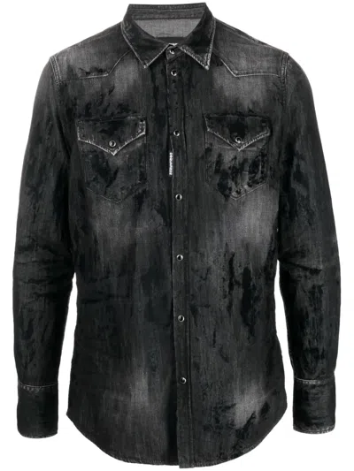 Dsquared2 Distressed-finish Denim Shirt In Black