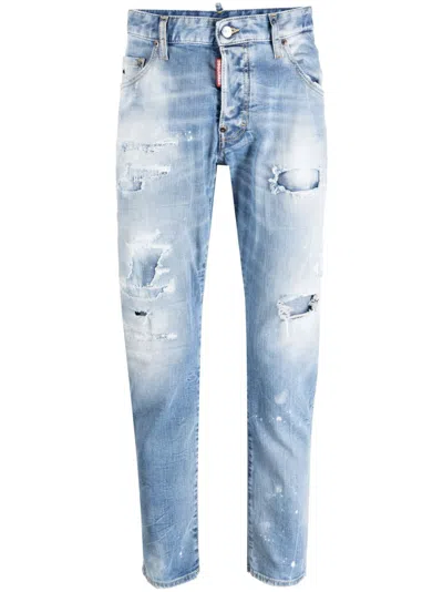 Dsquared2 Distressed-finish Tapered-leg Jeans In Blue
