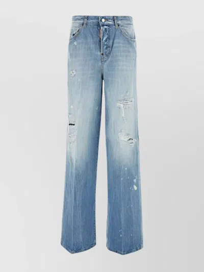 Dsquared2 Distressed Finish Wide-leg Denim Trousers