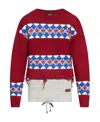 Dsquared2 Jacquard Hybrid Canadian Sweater With Distressed Detail In White