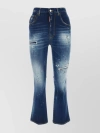 DSQUARED2 DISTRESSED FLARED DENIM TROUSERS WITH PAINT SPLATTER