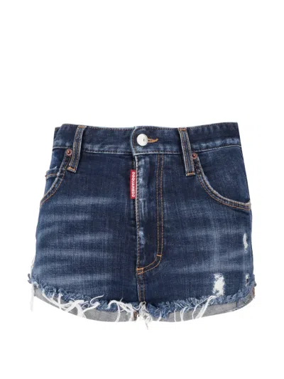 Dsquared2 Distressed Frayed-hem Shorts In Blue