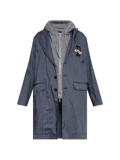Dsquared2 Distressed Herringbone Coat In Blue