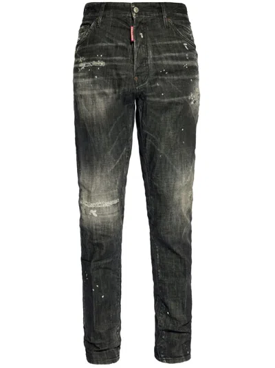 Dsquared2 Tidy Biker Cotton Denim Jeans In Black