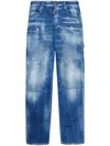 Dsquared2 Mens Navy Blue Carpenter Paint-splatter Relaxed-fit Tapered Stretch-denim Jeans In Blue