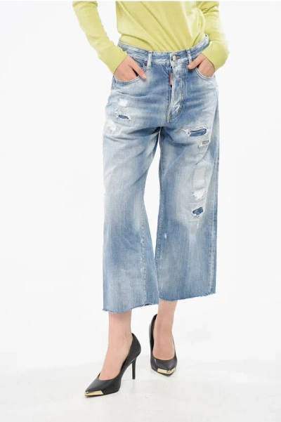 Dsquared2 Distressed L.a. Wide Leg Jeans With Logo-buttons 25cm Grösse 38 In Blue