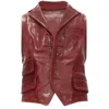 Dsquared2 Distressed Leather Hook Bar Cropped Vest In Burgundy