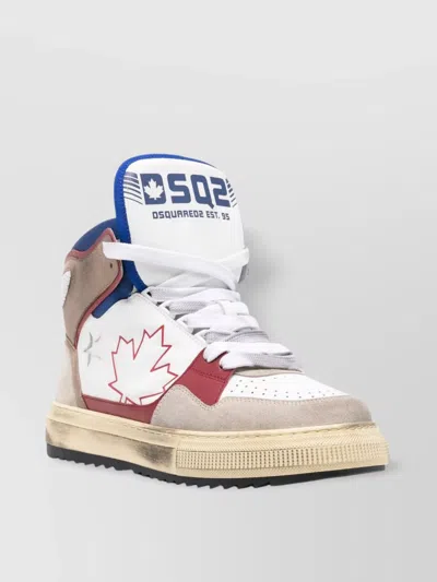 Dsquared2 Distressed Leather Panelled Ankle Sneakers