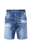 Dsquared2 Blue Shorts With Applied Logo On The Back And Lived Effect In Denim Man In Blue