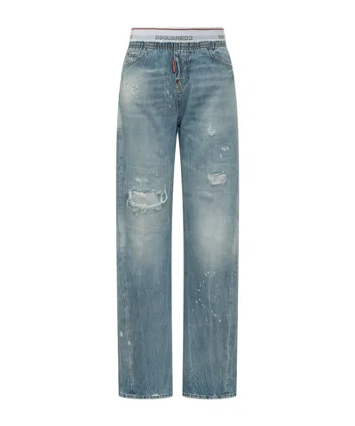 Dsquared2 Distressed Light Undle Loose Twist Jeans In Blue