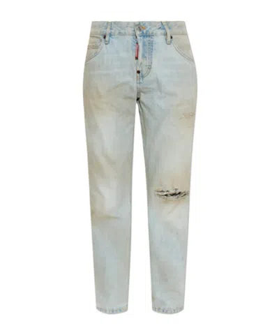 Dsquared2 Distressed Light Wash Teddy Distressed Jeans In Blue