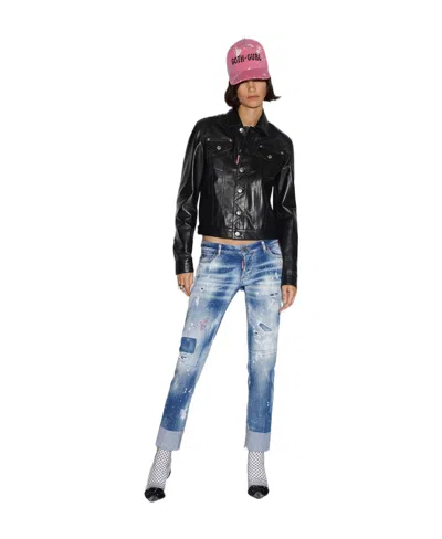 Dsquared2 Distressed Logo-embroidered Slim Jeans In Blue