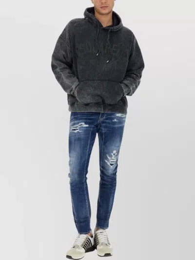 Dsquared2 Distressed Logo Hooded Sweatshirt With Kangaroo Pocket