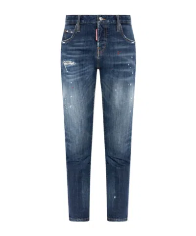 Dsquared2 Distressed Logo Patch Jeans In Blue