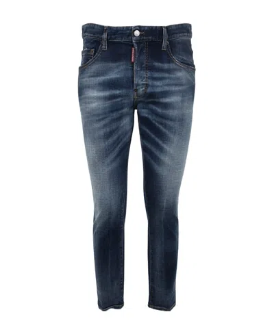 Dsquared2 Distressed Logo Patch Slim-fit Jeans In Blue