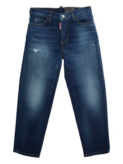 Dsquared2 Kids' Distressed Logo-plaque Jeans In Blue
