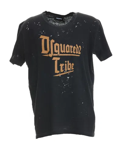Dsquared2 Distressed Logo-print T-shirt In Black
