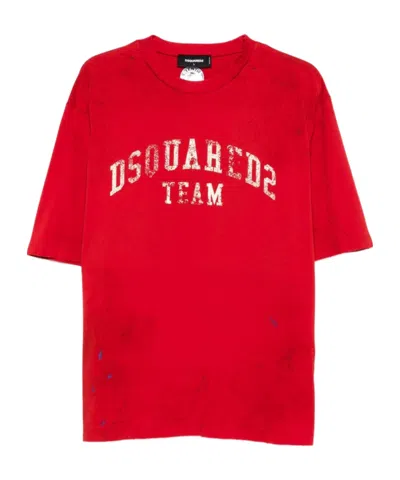 DSQUARED2 DSQUARED2 LOGO PRINTED CREWNECK DISTRESSED T-SHIRT