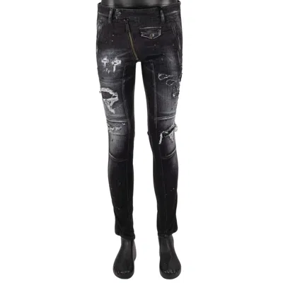 Pre-owned Dsquared2 Distressed Logo Zip Colour Splash Jeans Trousers Skinny Grey Black 13655