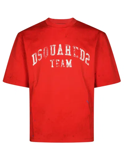 Dsquared2 Distressed Logo-print T-shirt In Red