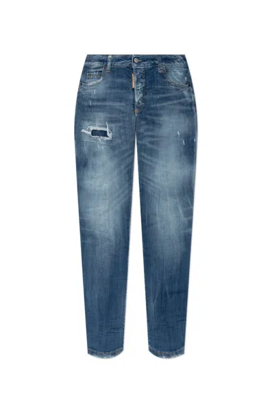 Dsquared2 Distressed Medium Waist Jennifer Jeans In Blue