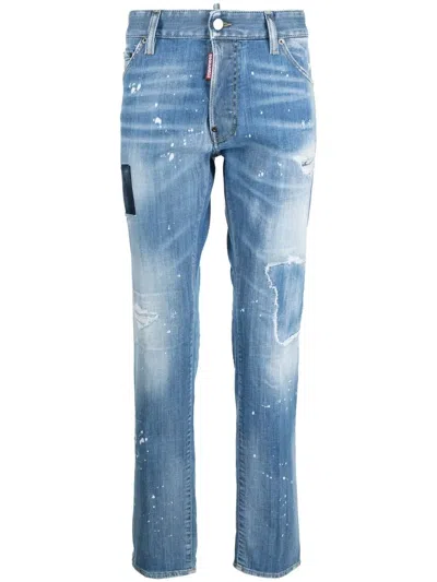 Dsquared2 Distressed Mid-rise Straight-leg Jeans In Blue
