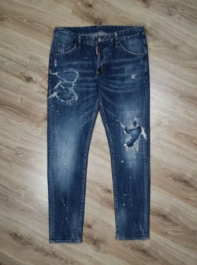 Pre-owned Dsquared2 Distressed Paint Splatter Clement Archive Jeans In Blue