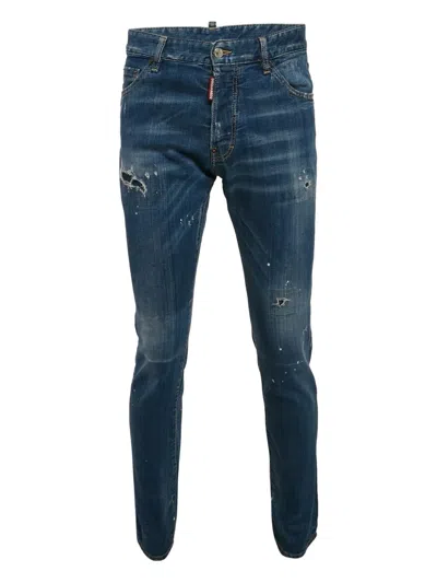 Pre-owned Dsquared2 Distressed Paint-splatter Jeans In Blue