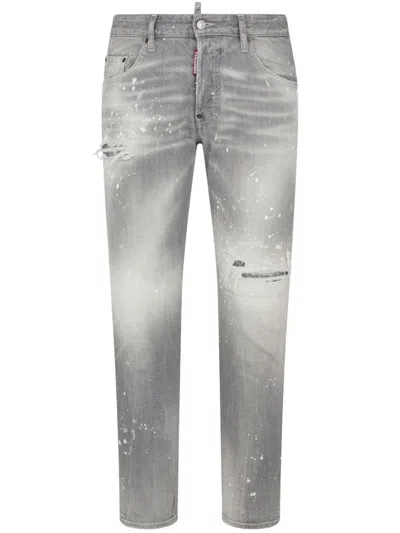 Dsquared2 Distressed Paint-splatter Jeans In Grey
