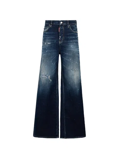 Dsquared2 Distressed Paint-splatter Jeans In Blue
