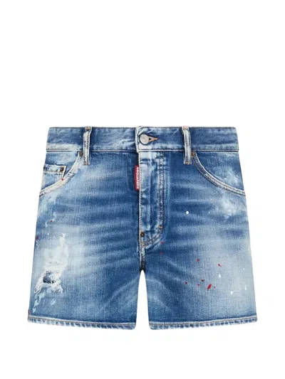 Dsquared2 Distressed Paint-splatter Shorts In Blue