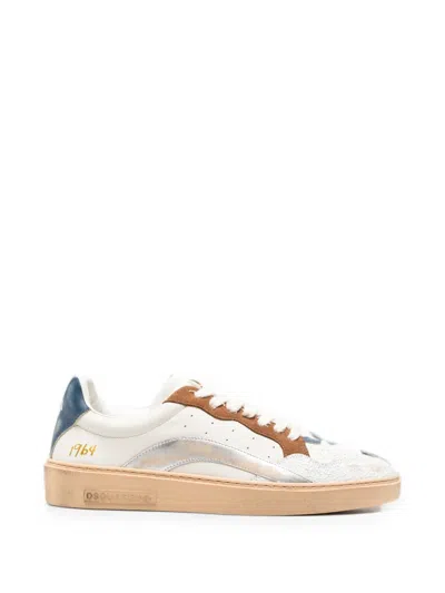 Dsquared2 Distressed Panelled Sneakers In White